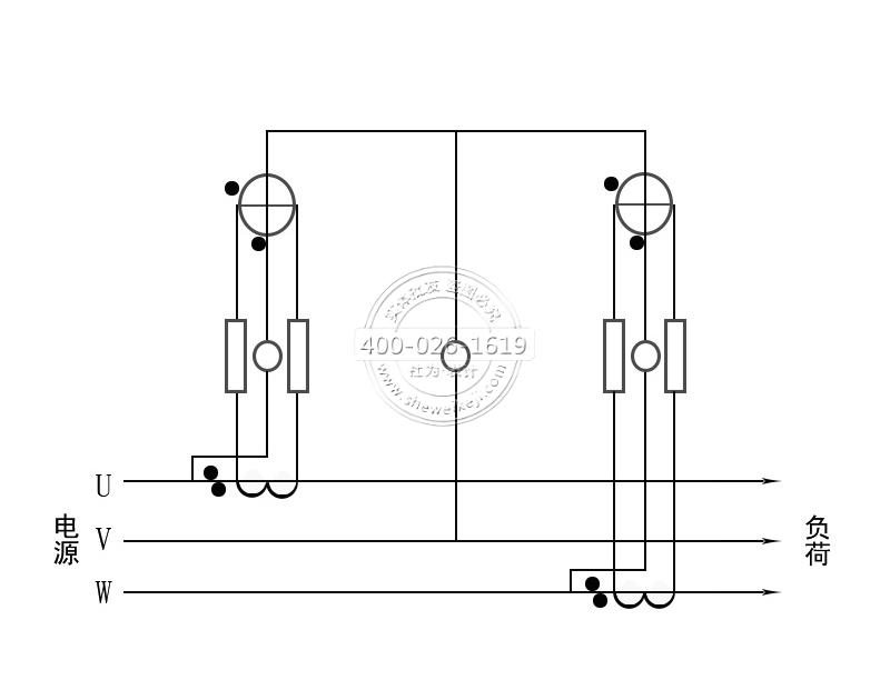 三相三線電能表經(jīng)電流互感器接線（電流、電壓線分開）